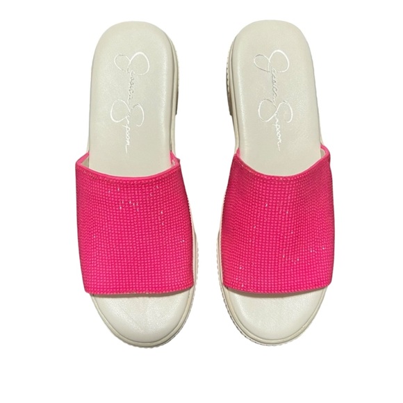 Jessica Simpson Ezira Open Toe Embellished Neon Pink Platform Sandal Size 6 - Picture 2 of 8